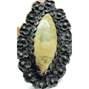 sz 6 1/4 Vintage Ring Sterling Silver 925 Wide Yellow Earthtones Patina 5.28g